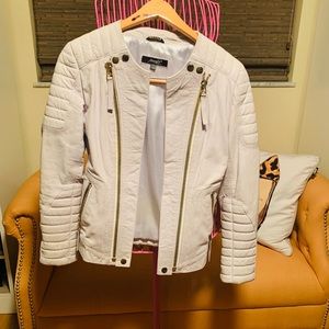 Froccella White Leather Biker Jacket Sz. 42 NWOT